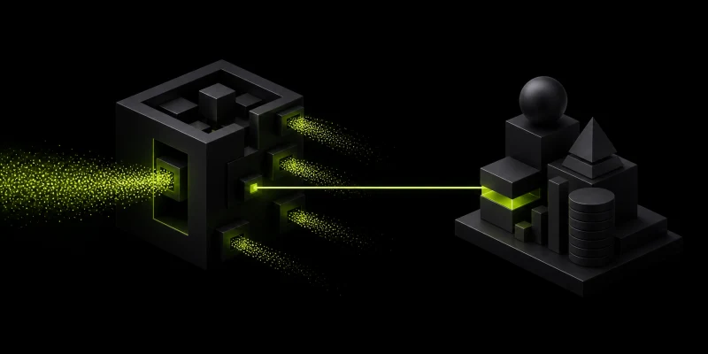 Two dark financial structures connected by a deliberate lime transfer line