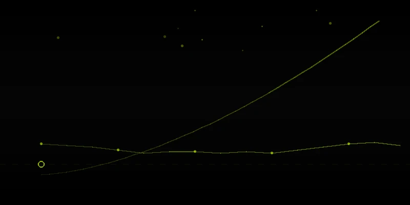 Abstract lime chart on black splitting into a flat recurring income line and a rising growth curve from one shared origin point
