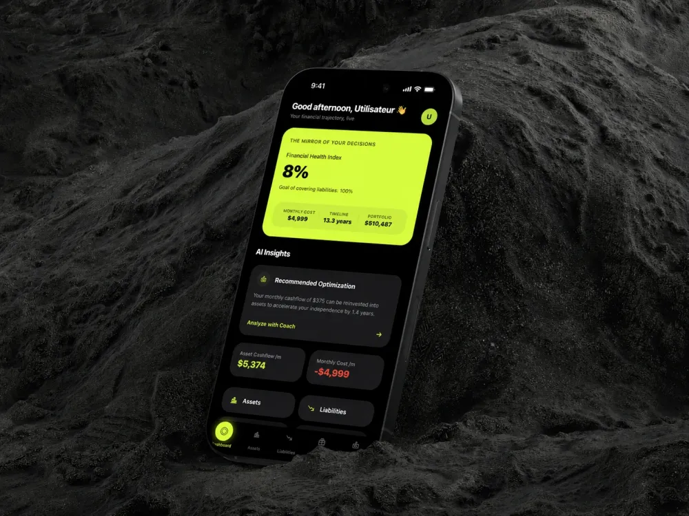 Philia Vault dashboard displayed on a phone in a dark rocky landscape